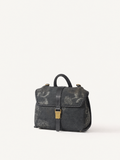 Xiangyunsha floral convertible satchel backpack front view, heritage grey jacquard genuine cow‑trim handbag